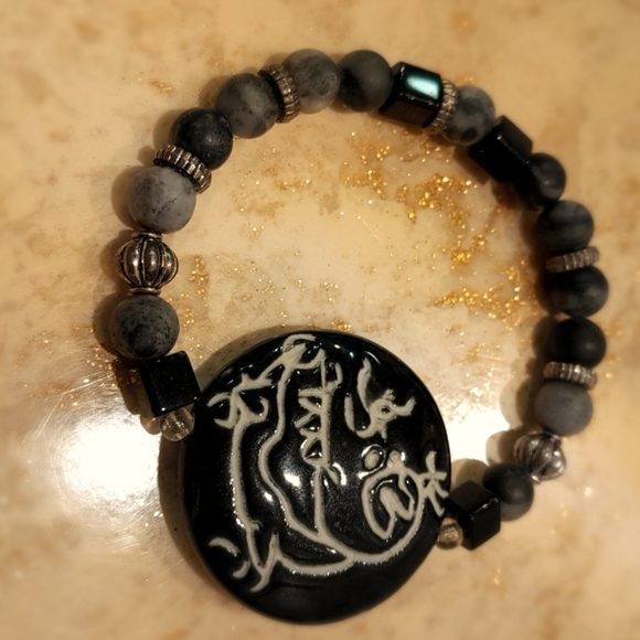 Jewelry - Engraved-Etched stone Beaded Bracelet $4.99 Shipping